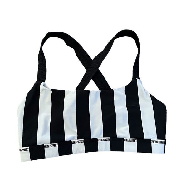 Lululemon Black And White Striped Razor Crisscross  Back Sport Bra - Picture 1 of 5
